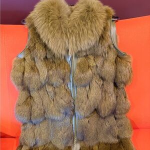 Women's Real Fur Vest in Green Small